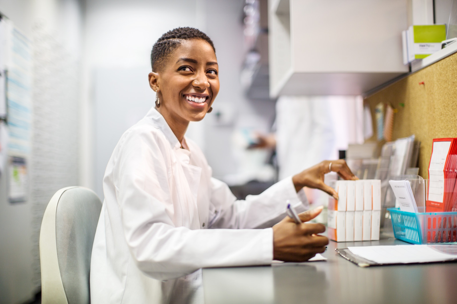 Smiling Healthcare Practitioner at Work